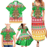 Mali Christmas Family Matching Summer Maxi Dress and Hawaiian Shirt with Cartoon Elephant Pyramid Snowflakes and Holiday Lights - Wonder Print Shop
