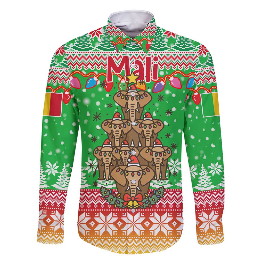 Mali Christmas Family Matching Summer Maxi Dress and Hawaiian Shirt with Cartoon Elephant Pyramid Snowflakes and Holiday Lights - Wonder Print Shop