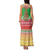 Mali Christmas Family Matching Tank Maxi Dress and Hawaiian Shirt with Cartoon Elephant Pyramid Snowflakes and Holiday Lights - Wonder Print Shop