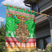 Mali Christmas Garden Flag with Cartoon Elephant Pyramid Snowflakes and Holiday Lights - Wonder Print Shop