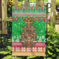Mali Christmas Garden Flag with Cartoon Elephant Pyramid Snowflakes and Holiday Lights - Wonder Print Shop