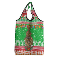 Mali Christmas Grocery Bag with Cartoon Elephant Pyramid Snowflakes and Holiday Lights - Wonder Print Shop