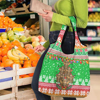 Mali Christmas Grocery Bag with Cartoon Elephant Pyramid Snowflakes and Holiday Lights - Wonder Print Shop