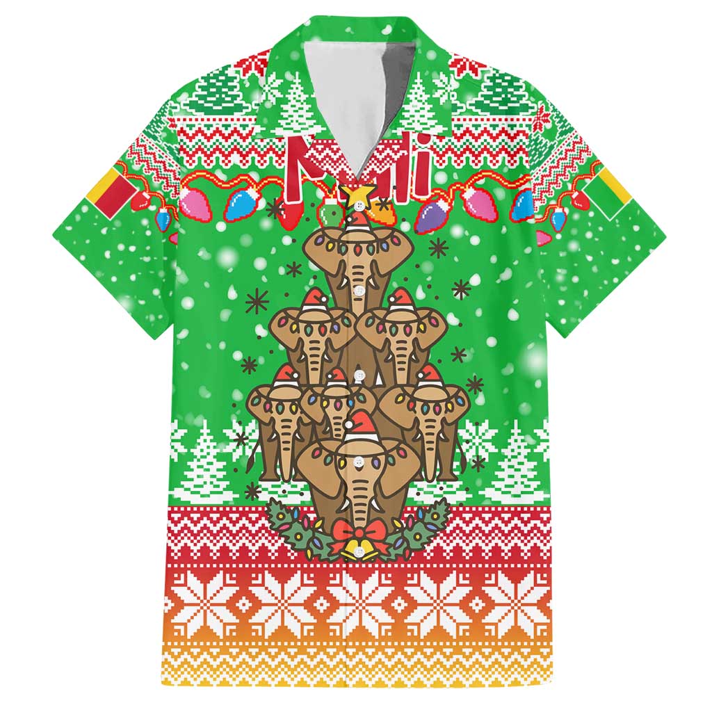 Mali Christmas Hawaiian Shirt with Cartoon Elephant Pyramid Snowflakes and Holiday Lights - Wonder Print Shop