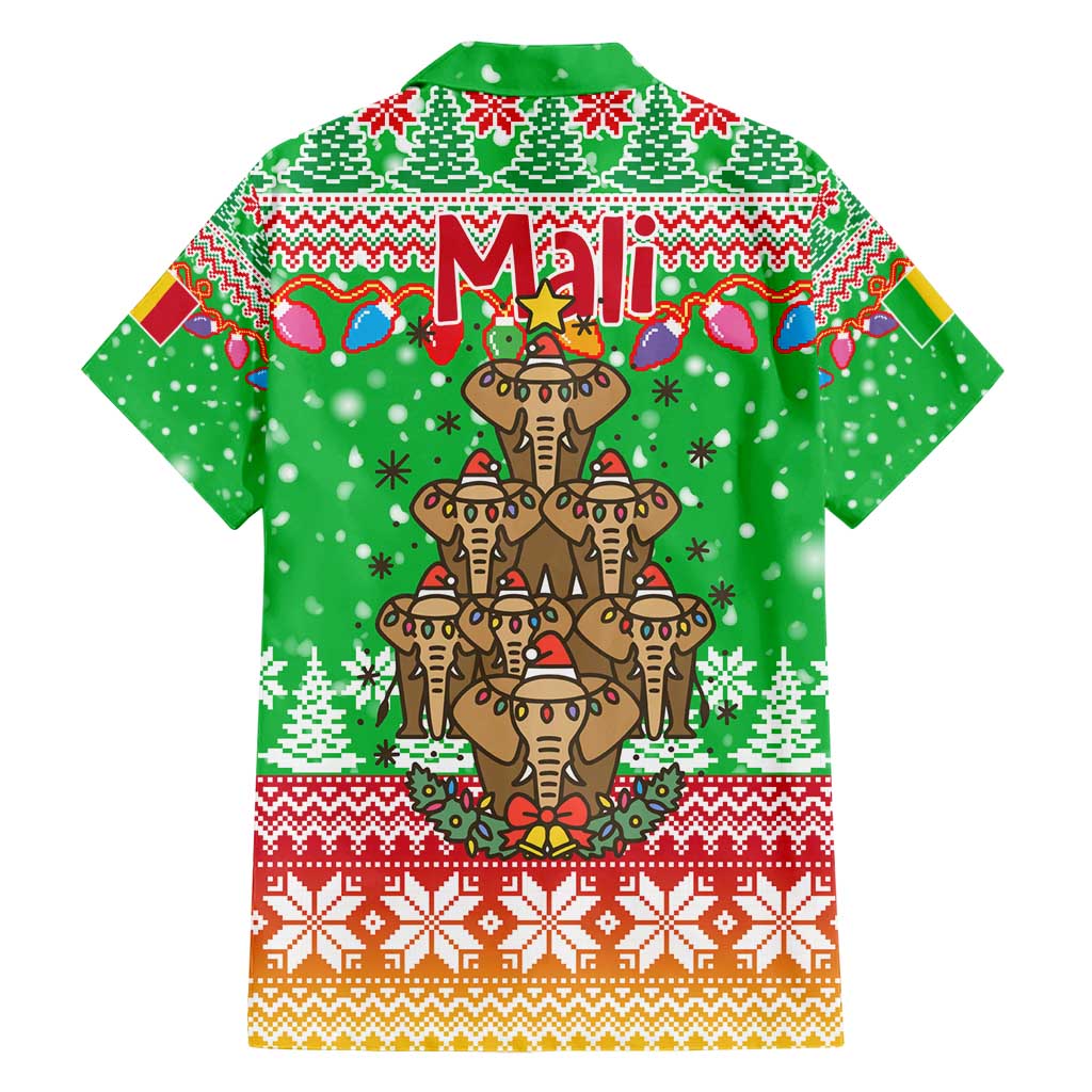 Mali Christmas Hawaiian Shirt with Cartoon Elephant Pyramid Snowflakes and Holiday Lights - Wonder Print Shop