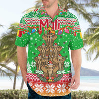Mali Christmas Hawaiian Shirt with Cartoon Elephant Pyramid Snowflakes and Holiday Lights - Wonder Print Shop
