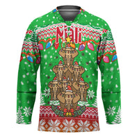 Mali Christmas Hockey Jersey with Cartoon Elephant Pyramid Snowflakes and Holiday Lights - Wonder Print Shop