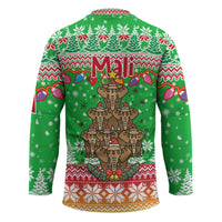 Mali Christmas Hockey Jersey with Cartoon Elephant Pyramid Snowflakes and Holiday Lights - Wonder Print Shop