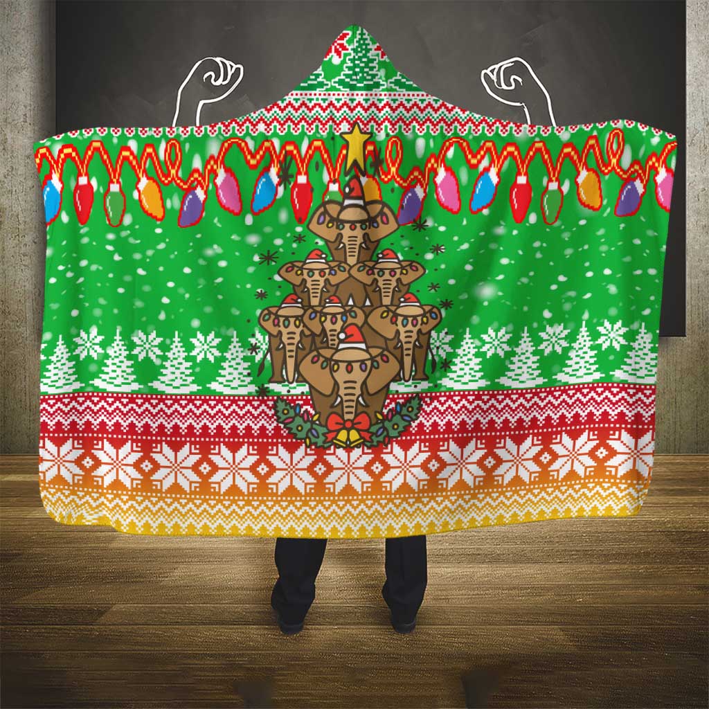 Mali Christmas Hooded Blanket with Cartoon Elephant Pyramid Snowflakes and Holiday Lights - Wonder Print Shop