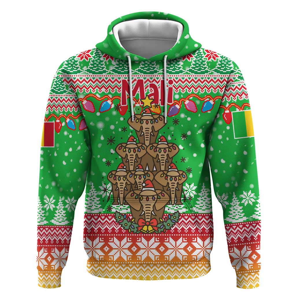 Mali Christmas Hoodie with Cartoon Elephant Pyramid Snowflakes and Holiday Lights - Wonder Print Shop