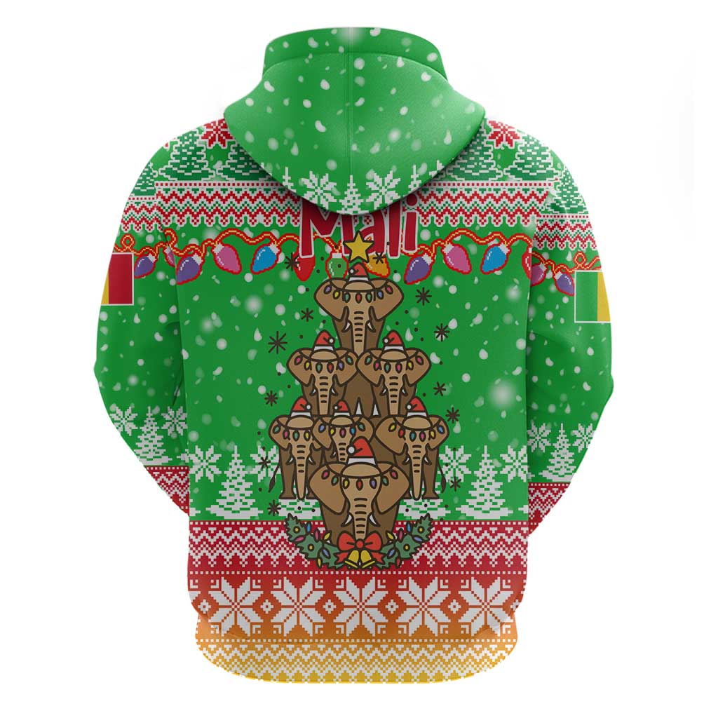 Mali Christmas Hoodie with Cartoon Elephant Pyramid Snowflakes and Holiday Lights - Wonder Print Shop