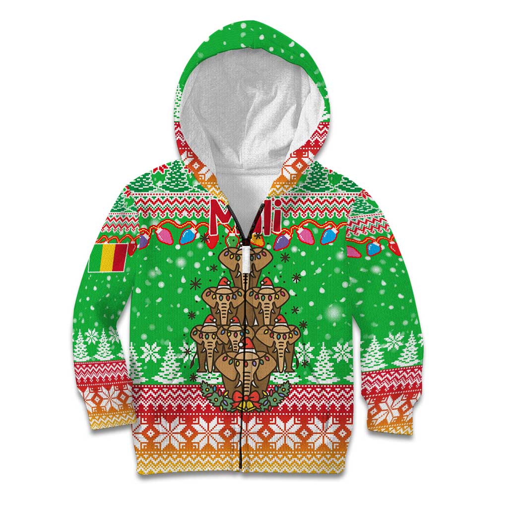 Mali Christmas Kid Hoodie with Cartoon Elephant Pyramid Snowflakes and Holiday Lights - Wonder Print Shop