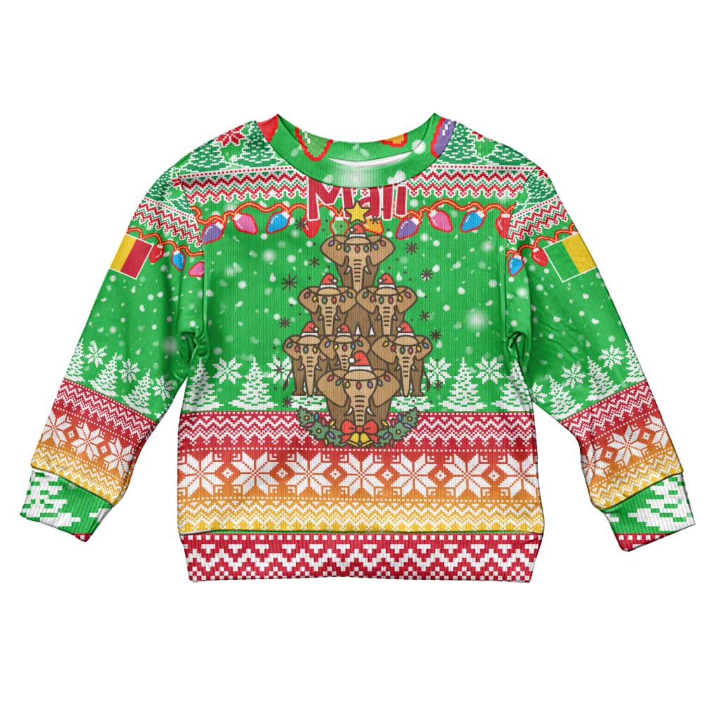 Mali Christmas Kid Ugly Christmas Sweater with Cartoon Elephant Pyramid Snowflakes and Holiday Lights - Wonder Print Shop
