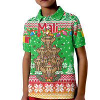 Mali Christmas Kid Polo Shirt with Cartoon Elephant Pyramid Snowflakes and Holiday Lights - Wonder Print Shop