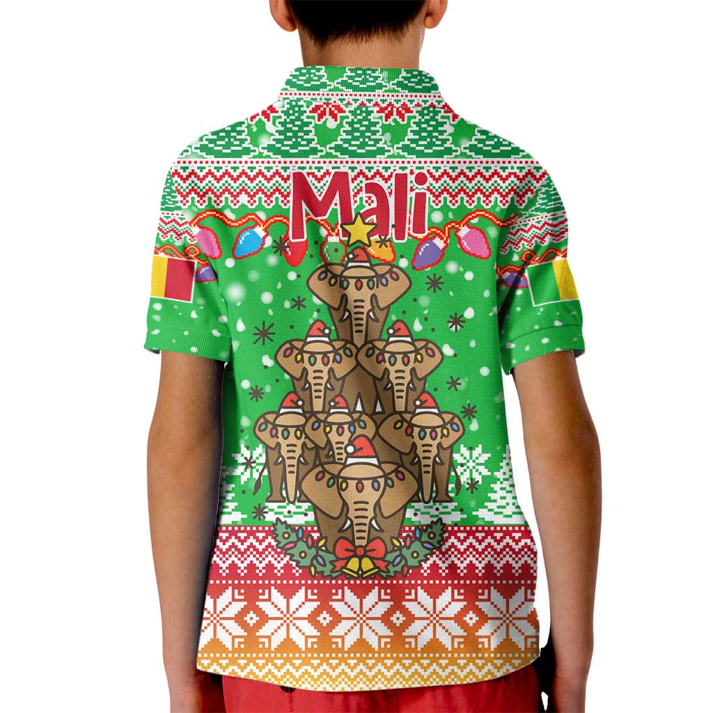 Mali Christmas Kid Polo Shirt with Cartoon Elephant Pyramid Snowflakes and Holiday Lights - Wonder Print Shop