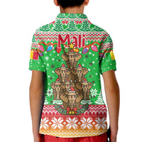Mali Christmas Kid Polo Shirt with Cartoon Elephant Pyramid Snowflakes and Holiday Lights - Wonder Print Shop