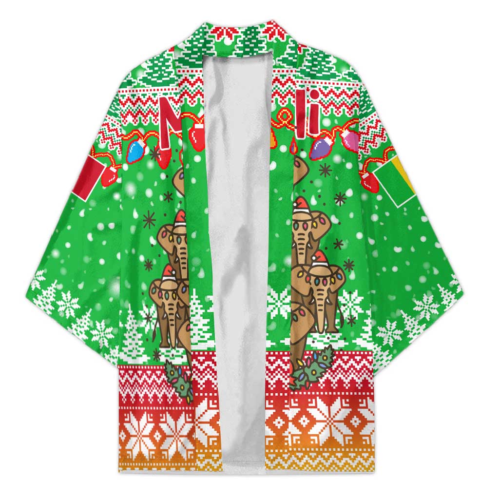 Mali Christmas Kimono with Cartoon Elephant Pyramid Snowflakes and Holiday Lights - Wonder Print Shop