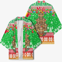 Mali Christmas Kimono with Cartoon Elephant Pyramid Snowflakes and Holiday Lights - Wonder Print Shop