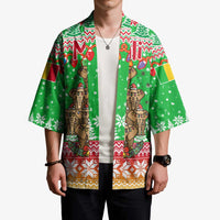 Mali Christmas Kimono with Cartoon Elephant Pyramid Snowflakes and Holiday Lights - Wonder Print Shop