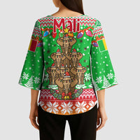 Mali Christmas Kimono Sleeve Blouse with Cartoon Elephant Pyramid Snowflakes and Holiday Lights - Wonder Print Shop