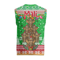 Mali Christmas Knitted V-Neck Vest with Cartoon Elephant Pyramid Snowflakes and Holiday Lights - Wonder Print Shop