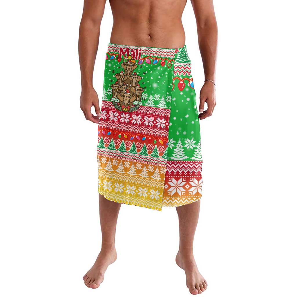 Mali Christmas Lavalava with Cartoon Elephant Pyramid Snowflakes and Holiday Lights - Wonder Print Shop