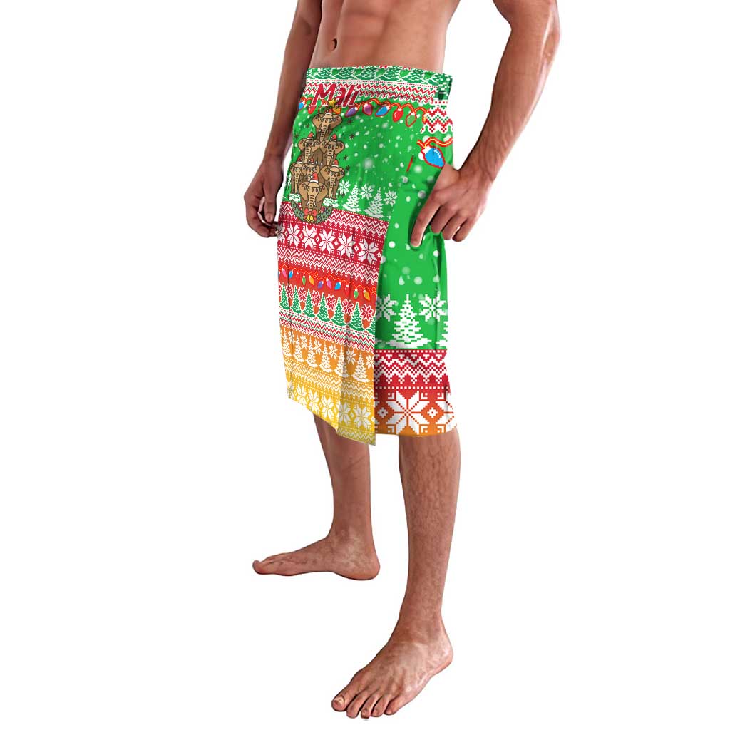 Mali Christmas Lavalava with Cartoon Elephant Pyramid Snowflakes and Holiday Lights - Wonder Print Shop