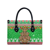 Mali Christmas Leather Bag with Cartoon Elephant Pyramid Snowflakes and Holiday Lights - Wonder Print Shop