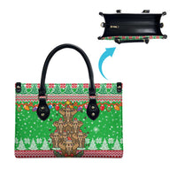 Mali Christmas Leather Bag with Cartoon Elephant Pyramid Snowflakes and Holiday Lights - Wonder Print Shop
