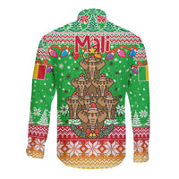 Mali Christmas Long Sleeve Button Shirt with Cartoon Elephant Pyramid Snowflakes and Holiday Lights - Wonder Print Shop