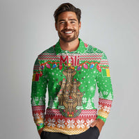 Mali Christmas Long Sleeve Polo Shirt with Cartoon Elephant Pyramid Snowflakes and Holiday Lights - Wonder Print Shop