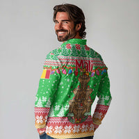 Mali Christmas Long Sleeve Polo Shirt with Cartoon Elephant Pyramid Snowflakes and Holiday Lights - Wonder Print Shop