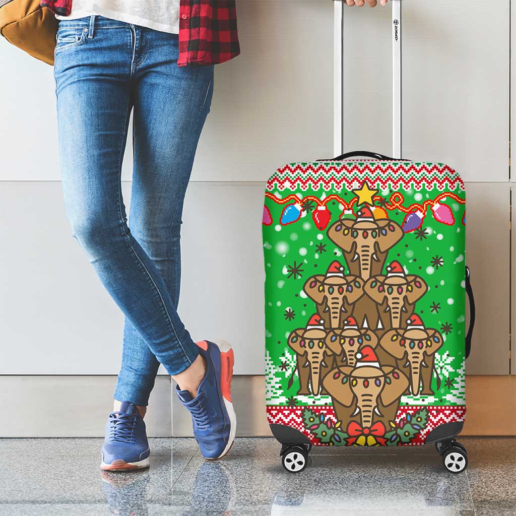 Mali Christmas Luggage Cover with Cartoon Elephant Pyramid Snowflakes and Holiday Lights - Wonder Print Shop