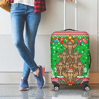 Mali Christmas Luggage Cover with Cartoon Elephant Pyramid Snowflakes and Holiday Lights - Wonder Print Shop