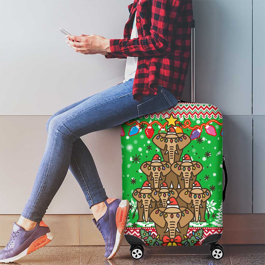 Mali Christmas Luggage Cover with Cartoon Elephant Pyramid Snowflakes and Holiday Lights - Wonder Print Shop