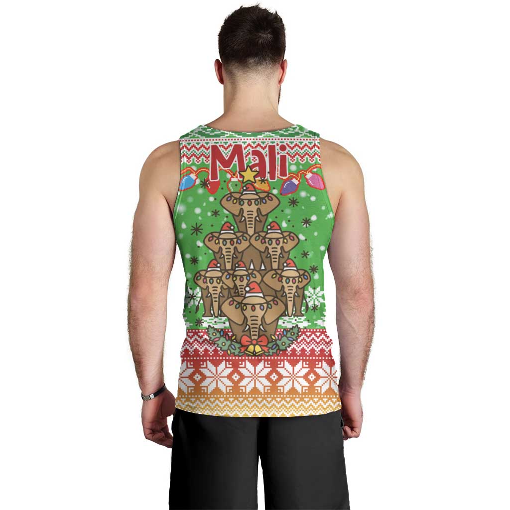 Mali Christmas Men Tank Top with Cartoon Elephant Pyramid Snowflakes and Holiday Lights - Wonder Print Shop