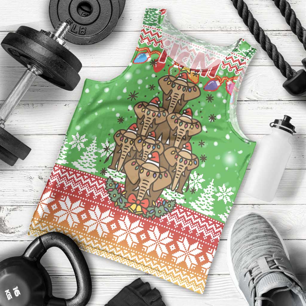 Mali Christmas Men Tank Top with Cartoon Elephant Pyramid Snowflakes and Holiday Lights - Wonder Print Shop