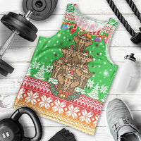 Mali Christmas Men Tank Top with Cartoon Elephant Pyramid Snowflakes and Holiday Lights - Wonder Print Shop