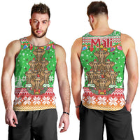 Mali Christmas Men Tank Top with Cartoon Elephant Pyramid Snowflakes and Holiday Lights - Wonder Print Shop