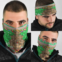 Mali Christmas Neck Gaiter with Cartoon Elephant Pyramid Snowflakes and Holiday Lights - Wonder Print Shop