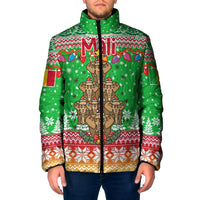 Mali Christmas Padded Jacket with Cartoon Elephant Pyramid Snowflakes and Holiday Lights - Wonder Print Shop