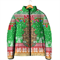 Mali Christmas Padded Jacket with Cartoon Elephant Pyramid Snowflakes and Holiday Lights - Wonder Print Shop