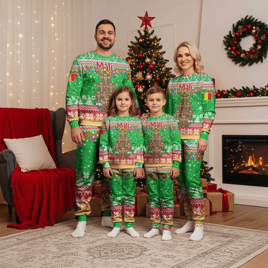 Mali Christmas Pajama Set with Cartoon Elephant Pyramid Snowflakes and Holiday Lights - Wonder Print Shop