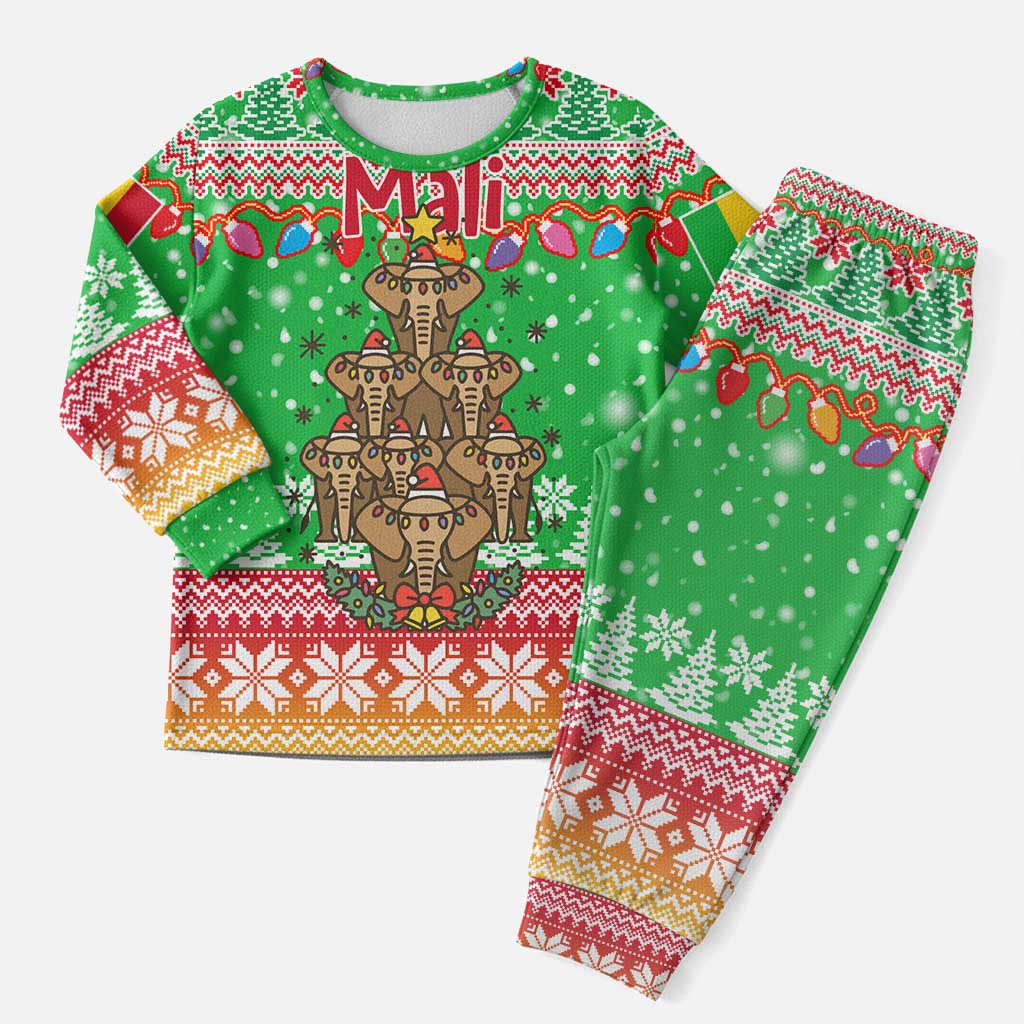 Mali Christmas Pajama Set with Cartoon Elephant Pyramid Snowflakes and Holiday Lights - Wonder Print Shop