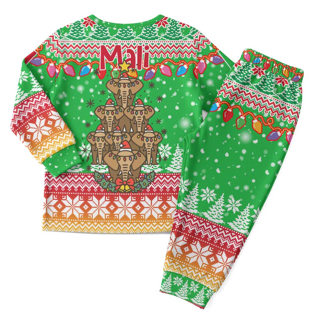 Mali Christmas Pajama Set with Cartoon Elephant Pyramid Snowflakes and Holiday Lights - Wonder Print Shop