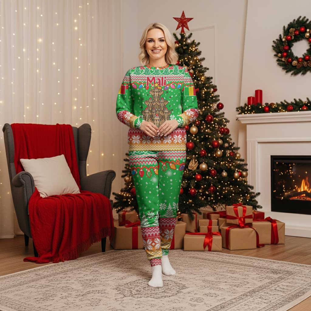 Mali Christmas Pajama Set with Cartoon Elephant Pyramid Snowflakes and Holiday Lights - Wonder Print Shop