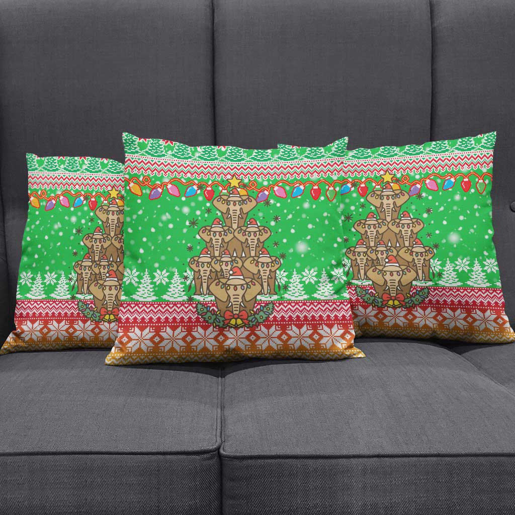Mali Christmas Pillow Cover with Cartoon Elephant Pyramid Snowflakes and Holiday Lights - Wonder Print Shop