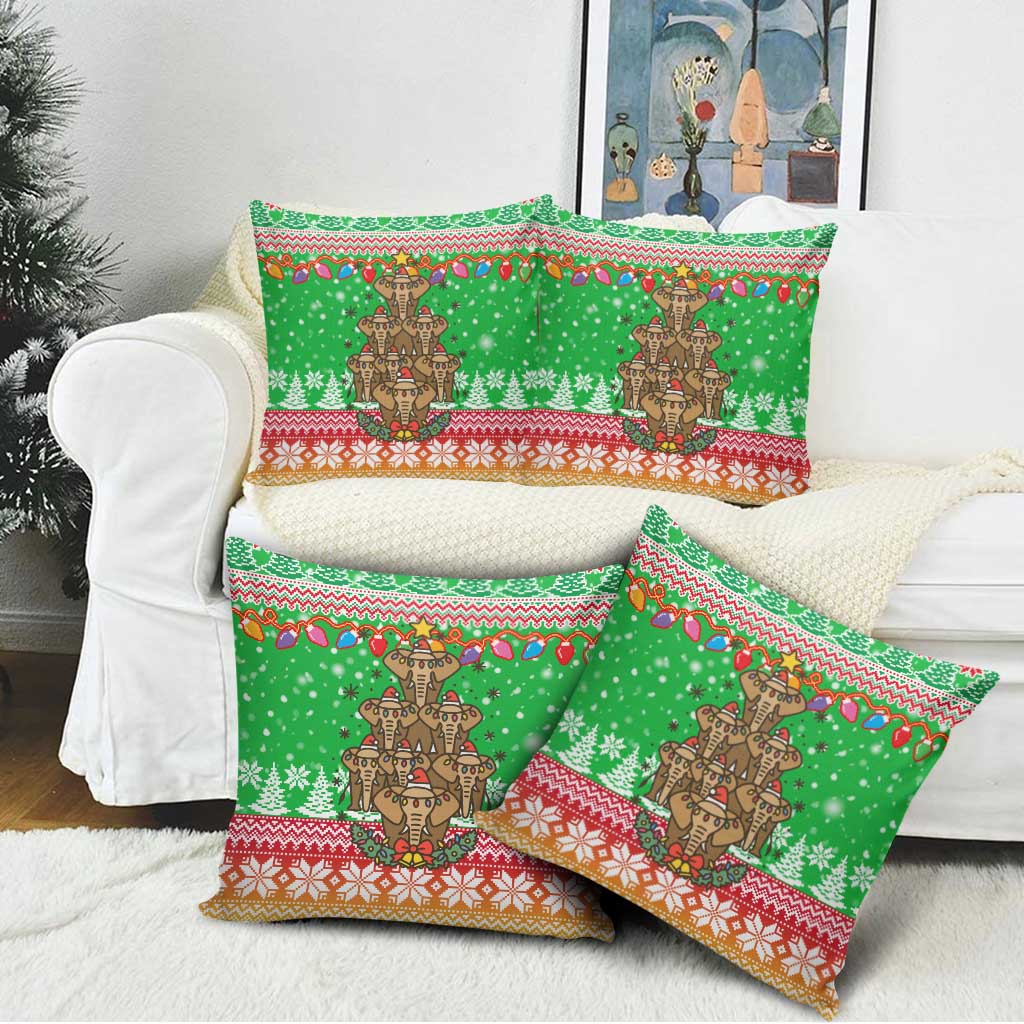 Mali Christmas Pillow Cover with Cartoon Elephant Pyramid Snowflakes and Holiday Lights - Wonder Print Shop