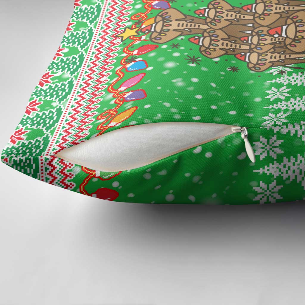 Mali Christmas Pillow Cover with Cartoon Elephant Pyramid Snowflakes and Holiday Lights - Wonder Print Shop