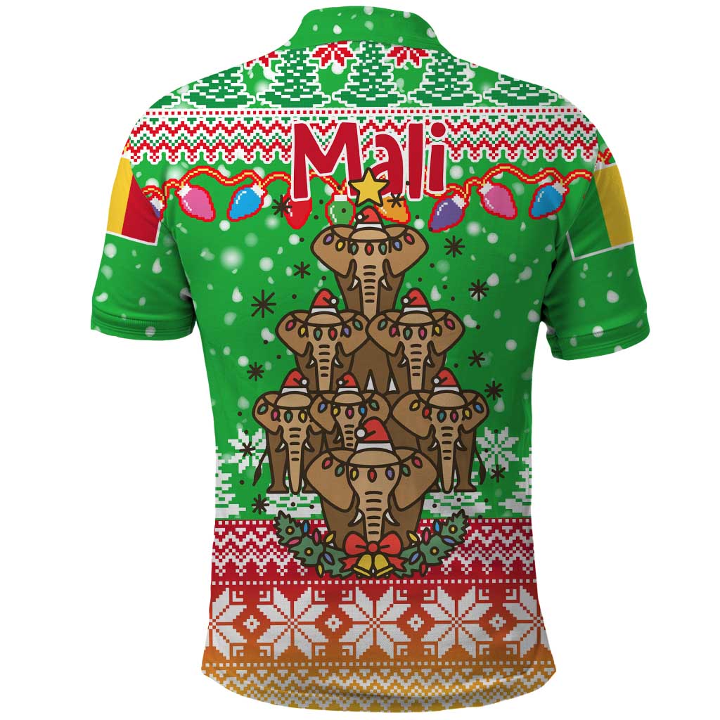 Mali Christmas Polo Shirt with Cartoon Elephant Pyramid Snowflakes and Holiday Lights - Wonder Print Shop